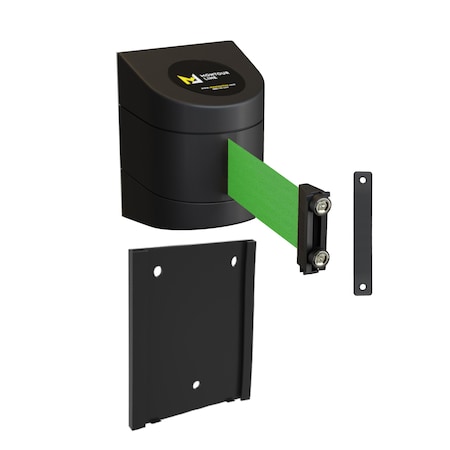 Retr. Belt Barrier Black Removable Wall Mount, 15ft. Green Belt (M)